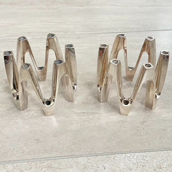 Set of 2 Dansk Candle Holder Crown Candelabra Jens Quistgaard Silverplate Danish - Picture 1 of 5